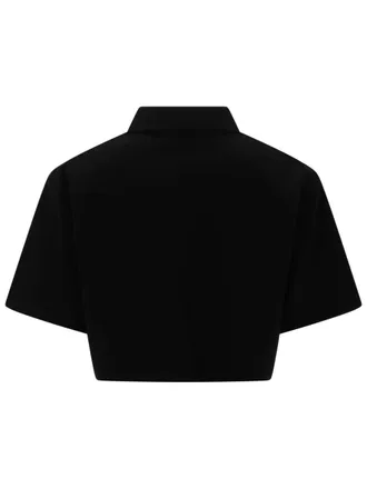 Msgm Cropped Cotton Polo Shirt - Black