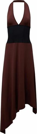 WeWoreWhat Corset Halter Asymmetrical Midi Dress in Chocolate/black at Nordstrom, Size Small