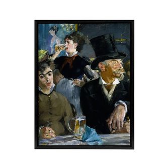Artery8 At the Cafe Paris Nightlife Scene Manet Vintage Framed Canvas Wall Art in Blue | Size: W24 x H32