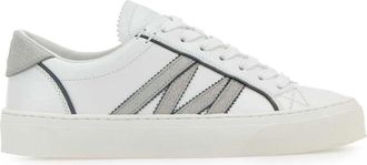 Moncler Monaco 2 Leather & Glitter Sneakers - Dames - Sneakers - Wit - 39 EU - Leer - Schoenen