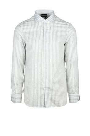 Emporio Armani White/Grey Regular Fit Cotton Elastane Mens Shirt