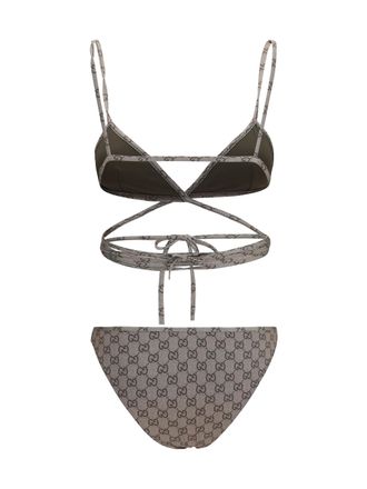Gucci Womens Printed Stretch Jersey Bikini Beige Ebony Polyester; Elastane Swimwear Sea Clothing