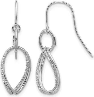 Diamond2Deal 10K White Gold Shepherd Hook Drop Danlge Earrings