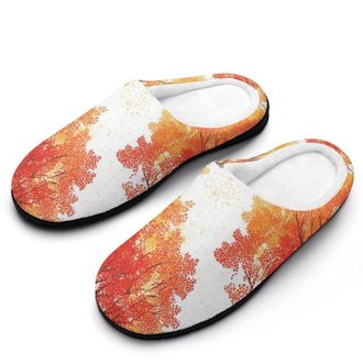 Generic Autumn Trees Mens Slippers Slip On Comfortable Fleece Cotton House Shoes Winter