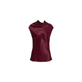 Alberta Ferretti Sleeveless Satin Top with Fluid Neckline - female - Alberta Ferretti - Sleeveless Tops - Red - XL - Tops
