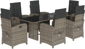 vidaXL Set Comedor Jard&iacute;n 7 Pzas Y Cojines Rat&aacute;n Sint&eacute;tico Gris Vidaxl