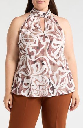 Tahari by ASL Mock Neck Sleeveless Top in Espresso Cream at Nordstrom, Size 3 X