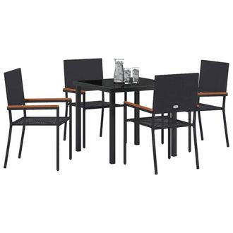 Berkfield Home Modern 5 Piece Garden Dining Set Black Poly Rattan