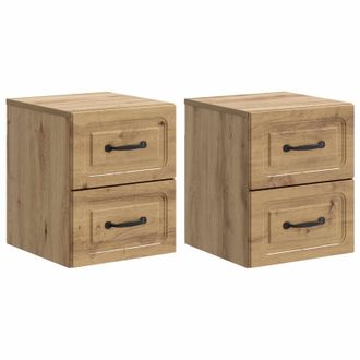 vidaXL Mesita De Noche De Pared Con Caj&oacute;n 2 Pcs Roble Artesanal Vidaxl