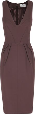Elisabetta Franchi Cocoa Crepe V-Neck Logo-Embroidered Polyester Midi Dress