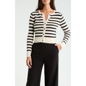 Maria McManus Fringe Trim Stripe Cashmere & Organic Cotton Cardigan in Ivory/black Stripe at Nordstrom, Size X-Small