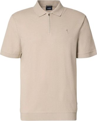 Joop Polo shirt met textuele ritssluiting - Heren - Polos - Beige - M - Katoen - Tops