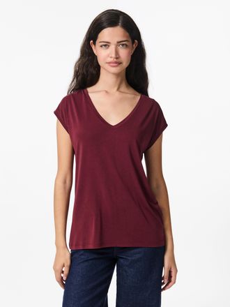Pieces Kurzarmshirt PIECES PCKAMALA TEE NOOS BC, Damen, Gr. XS, lila (tawny port), Single Jersey, Obermaterial: 73% Modal, 27% Polyester, unifarben, regular 