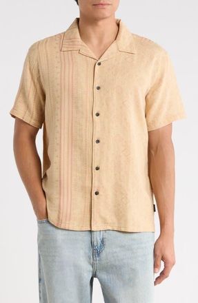 Billabong Garage Nashua Stripe Jacquard Cotton Button-Up Camp Shirt in Oatmeal at Nordstrom, Size X-Large