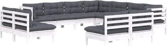 vidaXL Muebles De Jard&iacute;n 11 Pzas Y Cojines Blanco Madera Maciza Pino Vidaxl