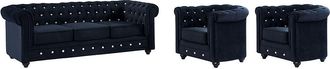 Vente-Unique Sof&aacute; 3 plazas y 2 sillones de terciopelo CHESTERFIELD - Negro con botones efecto cristal