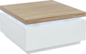 Vente-Unique Mesa de centro HALO II - 2 cajones - MDF lacado - Con LEDs - Blanco y roble