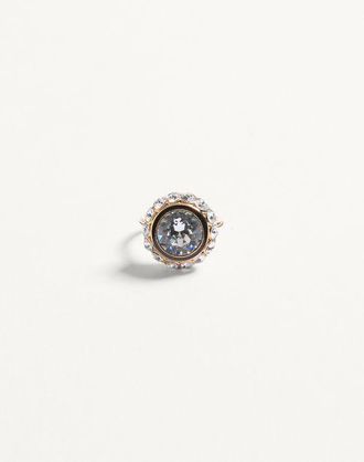 Valentino Garavani Vlogo Signature Ring In Metal, Enamel And Crystals Wo