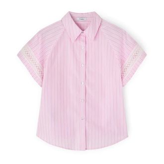 Motivi Overhemden, Dames, Roze, XS, Katoen, Gestreept shirt met geborduurde mouwen