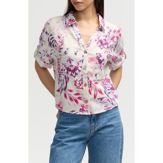 NVLT Short Sleeve Crop Button-Up Shirt in Tropical Pink at Nordstrom Rack, Size X-Large