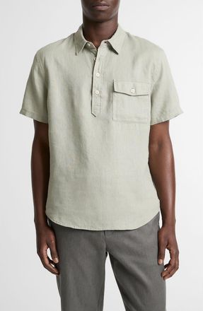 Vince Short Sleeve Linen Popover Shirt in Matcha at Nordstrom, Size Xx-Large
