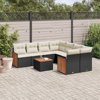 vidaXL Set De Sof&aacute;s De Jard&iacute;n 8 Piezas Y Cojines Rat&aacute;n Sint&eacute;tico Negro Vidaxl