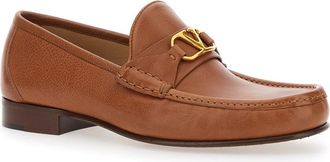 Valentino Garavani Mens Brown Leather Loafers With Vlogo Detail Buffalo