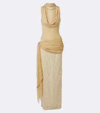 De La Vali Vestido largo Rosa de georgette con encaje