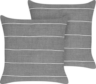 Beliani Beliani - Lote De 2 Cojines De Lino De Algod&oacute;n Con Estampado De Rayas En Color Gris Y Blanco 50 X 50 Cm Milas