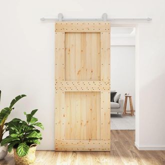 Berkfield Home Sliding Door with Hardware Set 90x210 cm Solid Wood Pine in Brown