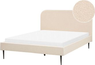 Beliani Minimalist Boucle Upholstered eu Double Size Bed 4ft6 Headboard Slatted Base Beige Flayat