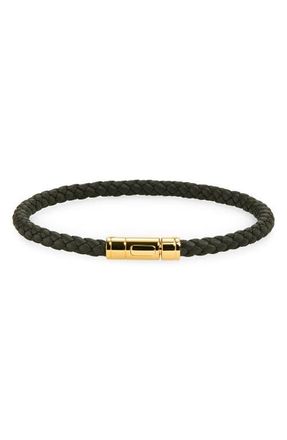 Tom Ford Tubular Clasp Braided Leather Bracelet in Forest Green at Nordstrom, Size X-Large