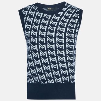 Maje Blue Monogram Jacquard Sleeveless Sweater S