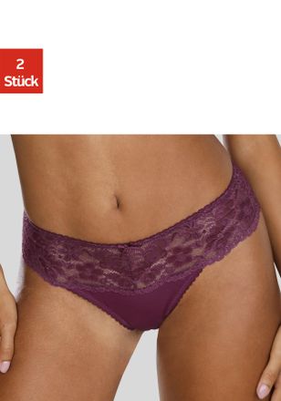 Nuance String NUANCE, Damen, Gr. 32/34, 2 Stk., lila (2x cassis), Spitze, Obermaterial: 85% Polyamid, 15% Elasthan, k&ouml;rpernah, Unterhosen String, Dessous mit