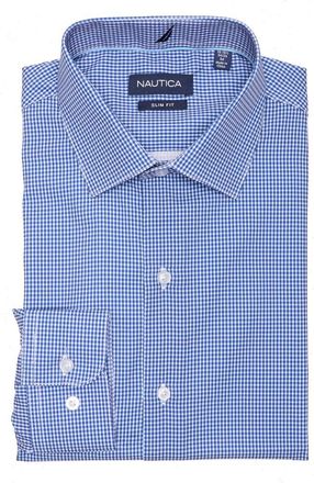 Nautica Slim Fit Check Dress Shirt in Dark Blue at Nordstrom Rack, Size 15.5 - 32/33
