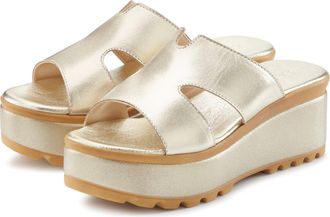 Lascana Pantolette LASCANA Sandale, Sommerschuh, Mule, Damen, Gr. 35, goldfarben, Obermaterial: 100% Schafsleder. Decksohle: 100% Lederimitat. Futter: 100% Sy