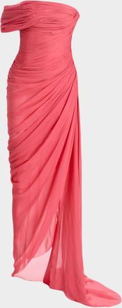 Oscar De La Renta Off-The-Shoulder Draped Chiffon Gown