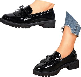 Generic Loafers for Women Platform Chunky Slip On Casual Shoes Cute Bow Tassel Vintage Comfortable Business Work Oxfords Womens Block Low Heels Round Toe Dres