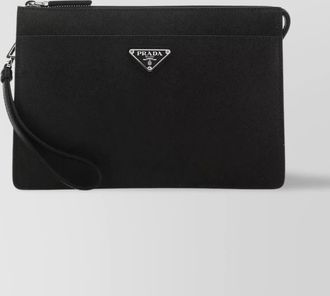 Prada clutch bag leather detachable wrist handle