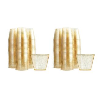 OEM Vasos De Pl&aacute;stico Dorados, Copas De Vino De Pl&aacute;stico Transparente, Vasos Para Fiestas, 50 Unidades