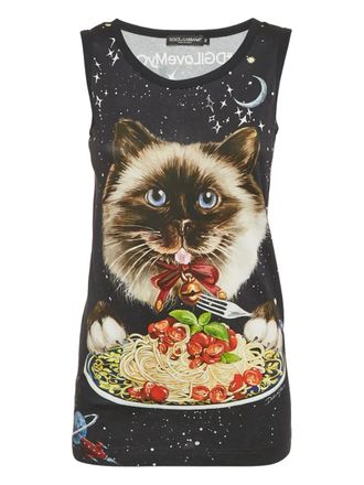 Dolce & Gabbana cat-print tank top - Blue