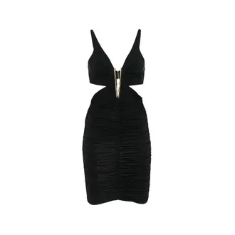 Elisabetta Franchi Vestido con cuello en V- fruncido y cutout - Dresses - Mujer - Negro - M
