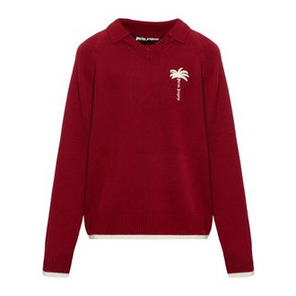 Palm Angels Maglione in lana con logo ricamato - - Knitwear - Uomo - Rosso - S