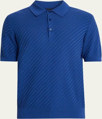 Brioni Mens Basketweave Stitch Polo Sweater