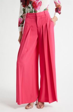 Alice & Olivia Blaire Pleated High Waist Wide Leg Pants in Deep Pink at Nordstrom, Size 12