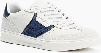 Fred Perry Mens Fred Perry B4 Textured Leather/Suede Mens Porcelain/Blue Trainers - White - Size: 11