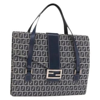 Fendi Pre-owned Zucchino Canvas Hand Bag - Dames - Vintage Shopper - Blauw - ONE Size - Leer - Vintage
