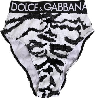 Dolce & Gabbana Black White Sequin High Waist Panty Womens Underwear