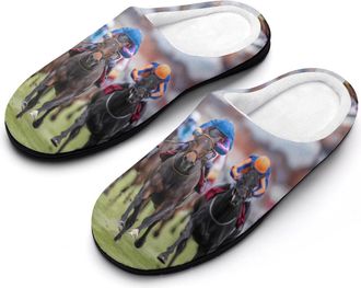 Generic Horse Racing Funny Mens Cotton Slippers Shoes Novelty Soft Non-Slip Sole Home Shoe