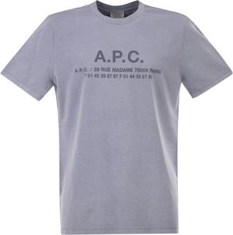 A.P.C. Logo Print Katoenen T-shirt - Heren - T-shirts - Blauw - M - Katoen - Tops